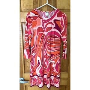 ALI RO Dress Womens Size 2 Mod Pink Cherry Red Retro 60’s Abstract Wedding